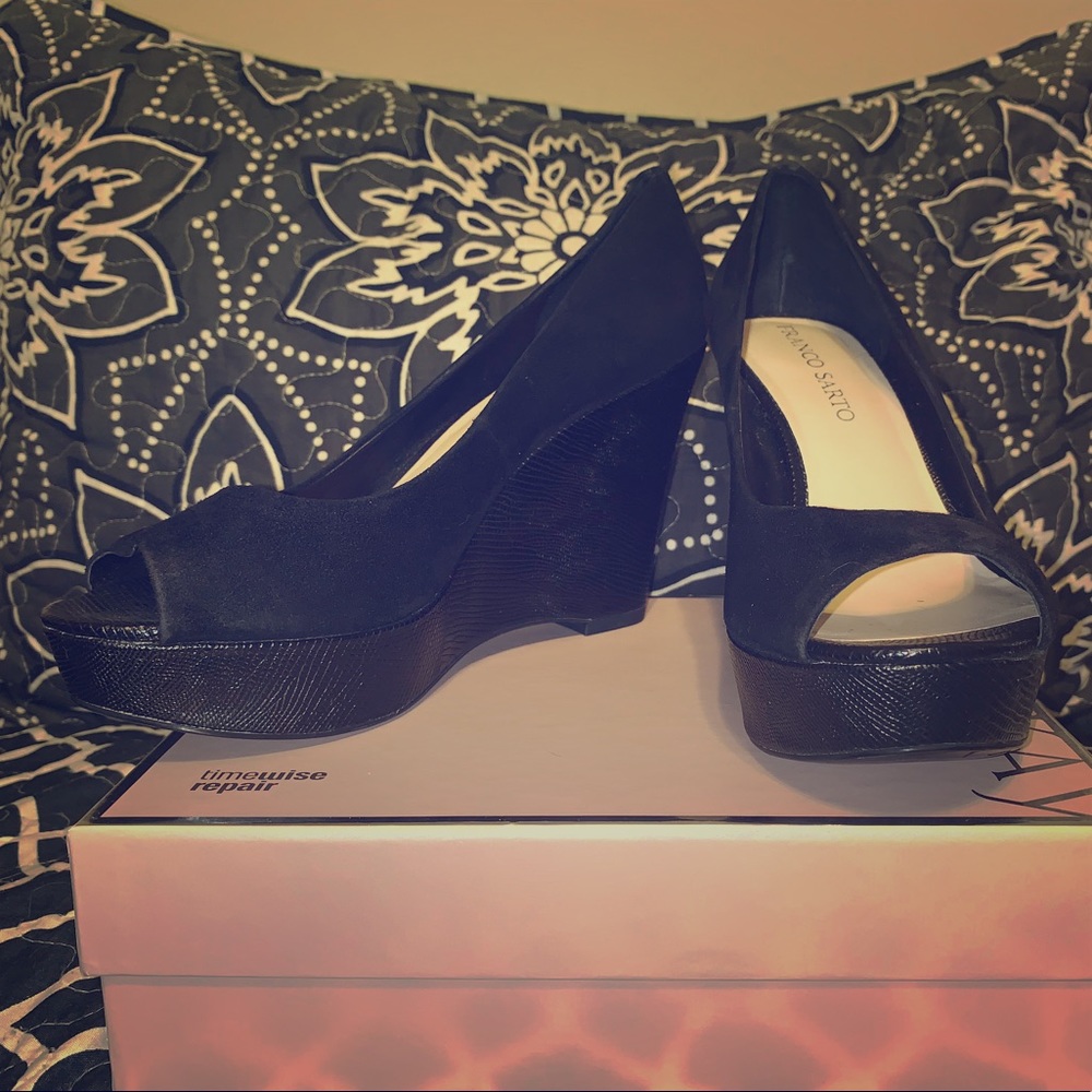 Franco Sarto Black Suede Wedges